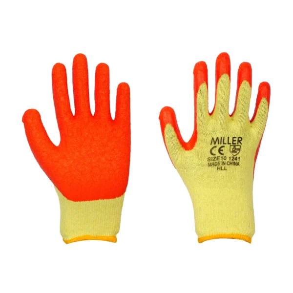 MillerHLLLatexCoatedGloves12pcsOrange3 Miller, Latex Coated Gloves, Yellow Color